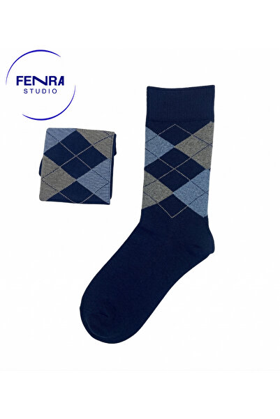 FENRA STUDIO ΚΛΑΣΙΚΕΣ ΚΑΛΤΣΕΣ ΣΚΟΥΡΟ ΜΠΛΕ ΜΕ ΣΧΕΔΙΟ ΜΠΑΚΛΑΒΑ