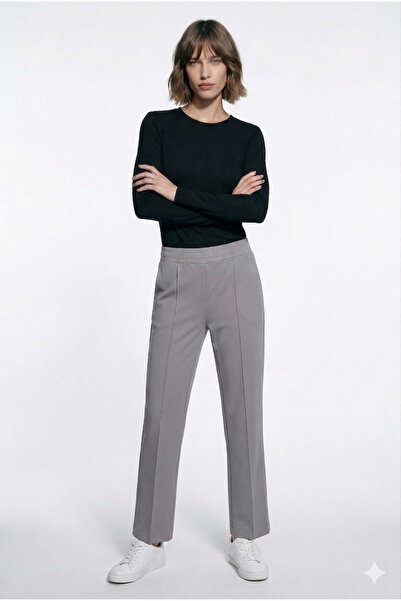 LUQAJ Women's Scuba Straight Cut Black Elasticized Trousers with Pockets