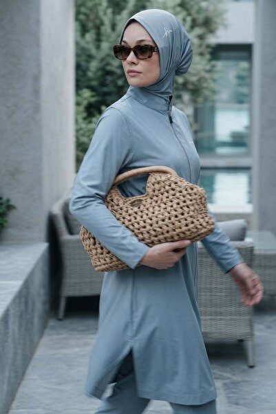 Haşema Set costum de baie complet hijab, 5 piese, albastru deschis, Jileli 6025