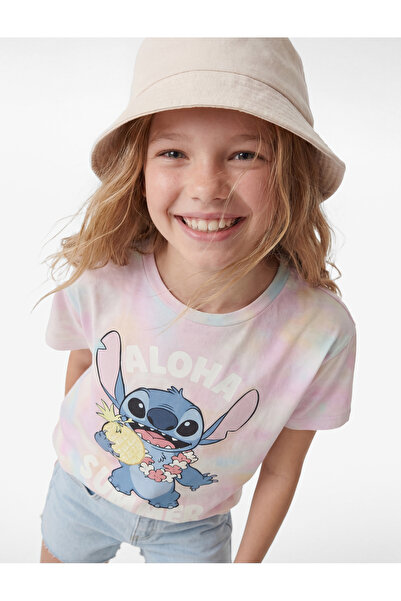 Koton Lisanslı Stitch Baskılı Pembe Kız Çocuk T-Shirt 6SKG10102AK