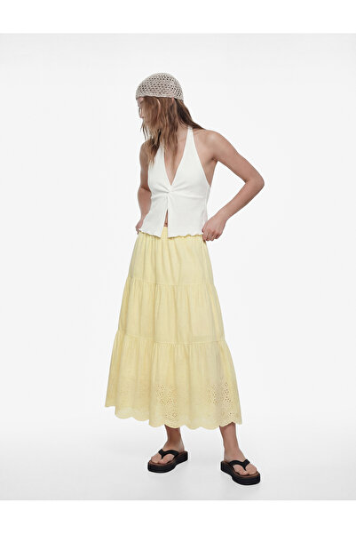 Koton Μακριά φούστα με κέντημα, ελαστική μέση και βολάν