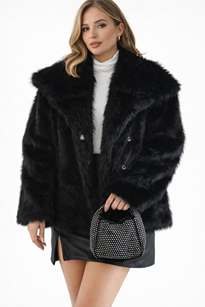 İLKCET MODA معطف فرو نسائي بتفاصيل كتف