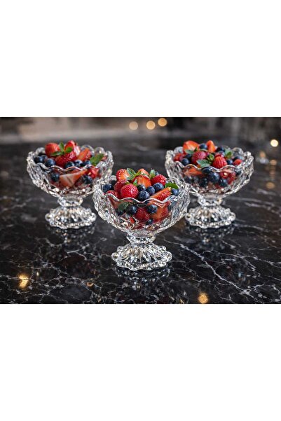 çukurova home 6 Adet Cam Ayaklı Lokumluk Sunumluk Şekerlik Tatlı Magnolia Cam...