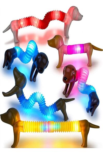 RoseRoi Pop Tubes Boru Işıklı Teleskopik Köpek Figürlü Stres Giderici Eğitici...