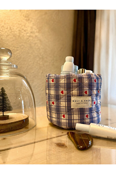 WOLF & ROCK Πολύχρωμο καπιτονέ καλάθι οργάνωσης και αποθήκευσης μακιγιάζ