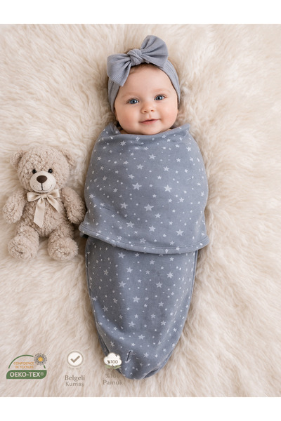 Mommyslab 0 - 4 Ay Yeni Sezon Renkli Desenli Cırtlı Pamuk Bebek Kundak %100 P...