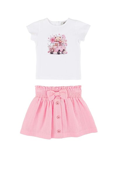 best kids Car Flower Printed Body Bow Skirt Set Pink