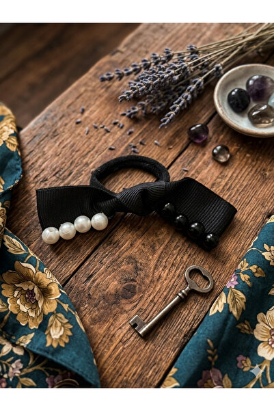 roseberry Siyah beyaz incili fiyonk lastik toka özel gün bayram hediyelik