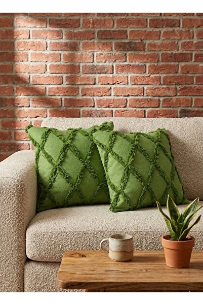 SWITA قماش كتان أخضر منقط مزدوج - غطاء وسادة مقاس 43x43