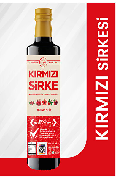 Luga Kırmızı Sirke 250 ml - Kırmızı Elma, Hibiskus, Gilaburu, Kızılcık, Nar S...