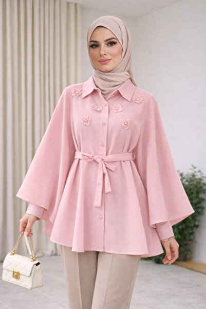 bellura Çiçek Detaylı Beli Bağcıklı Düğmeli Panço