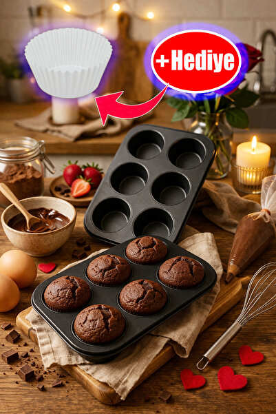Neskuk Muffin Mold 6-Piece Non-Stick Cupcake Cake Mold Black Baking Tray