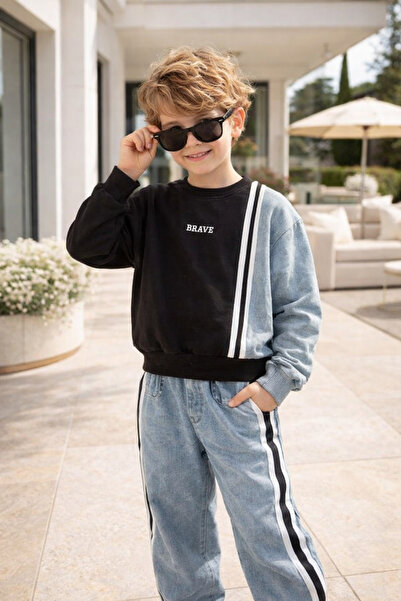 CALİSA Children's 2-Piece Set |   Denim Detailed Sweatshirt & Trousers |   Ei...