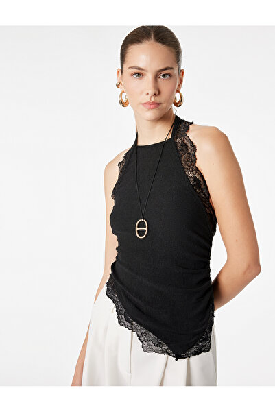 Koton Μπλούζα με λαιμόκοψη halter από ύφασμα Bürümcük με ασύμμετρη κοπή και λ...