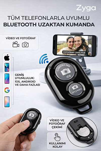 Bluetooth Remote Control, Easy Video, Selfie and Photography Compatible with All Phones with Battery Black