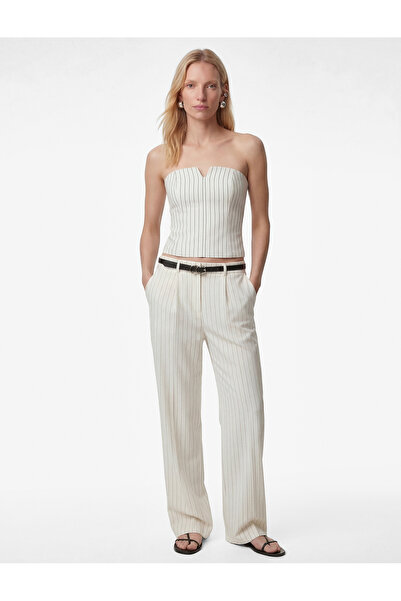 Koton Striped Sleeveless Zippered Strapless Crop Blouse