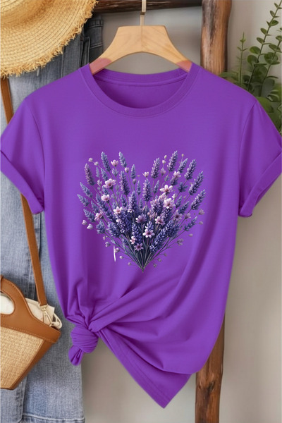 l'eivor Γυναικείο βαμβακερό μπλουζάκι με στάμπα Lavender Heart Design