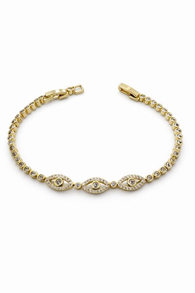 LEROSY CO. Gold Color Stone Evil Eye Bead Motif Steel Bracelet – Women