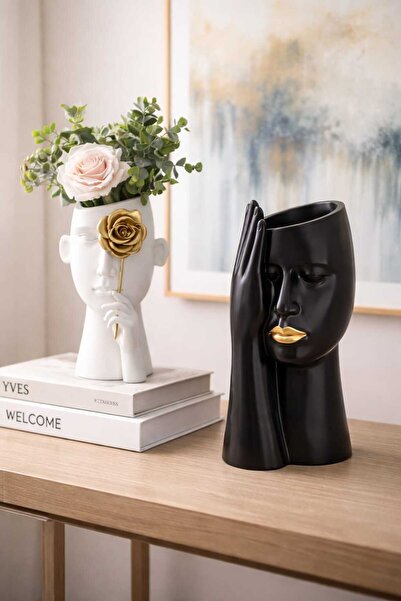 2-Piece Modern Style Decorative Half Faces Flower Pot Set Flower Pot Vase Pen Holder Decor