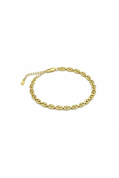 LEROSY CO. 14K Çelik Üzeri Altın Kaplama Altın Renk Oval Formlu Düz Bileklik