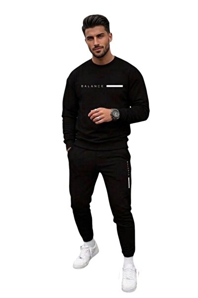 SAAT TEKSTİL Ανδρικό μαύρο oversize σετ φόρμας Balance, καλοκαιρινό