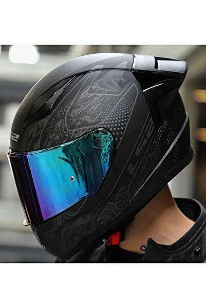 LS2 Rapıd 2 Race Crypt Mat Siyah Fullface Motosiklet Kaskı Gökkuşağı Camlı