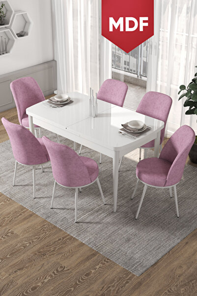 Canisa Concept Kor Serisi 70x114 Açılabilir MDF Mutfak Masası Takımı Beyaz Ma...