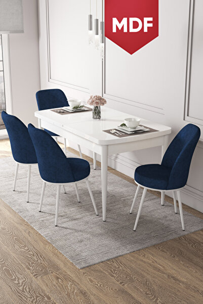 Canisa Concept Kor Serisi, 70x114 Açılabilir MDF Beyaz Yemek Masası Takımı,4 ...