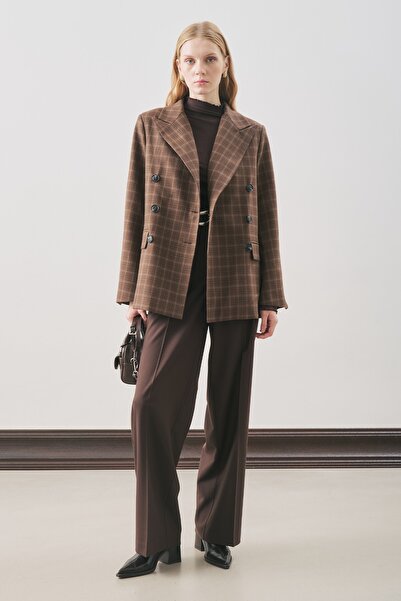 Manuka KRUVAZE EKOSE BLAZER CEKET KAHVERENGİ