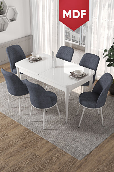 Canisa Concept Kor Serisi 70x114 Açılabilir MDF Mutfak Masası Takımı Beyaz Ma...