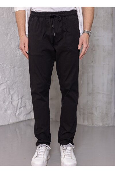 blayn jeans Ανδρικό μαύρο παντελόνι Jogger – Άνετο κομμένο, με κορδόνια, ελαφ...