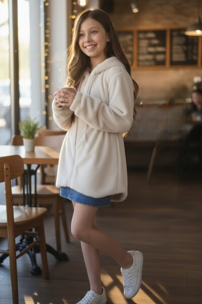 QUB CLUB Κοριτσίστικο μπεζ βελούδινο παλτό με επένδυση, μπορείτε να επιλέξετε...