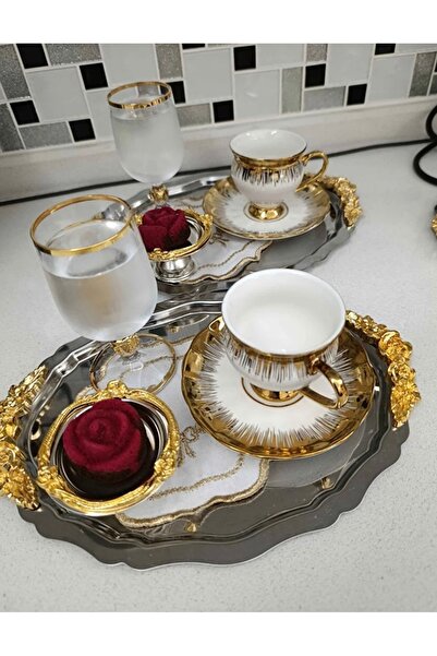 Elzemm store 20*25 CM ÇELİK OVAL KALIN KULPLU 2 ADET SERVİS VE SUNUM TEPSİSİ