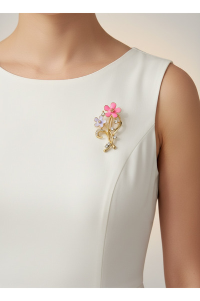 MODAMİRA AKSESUAR El Emeği Çiçek Broş (Boy:6 - En: cm)-Renk Pembe-Lila