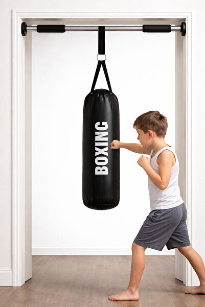 Spor Byfit Çocuk Siyah Boks Kum Torbası Ve Barfiks Asma Demiri 53 Cm X 20 Cm