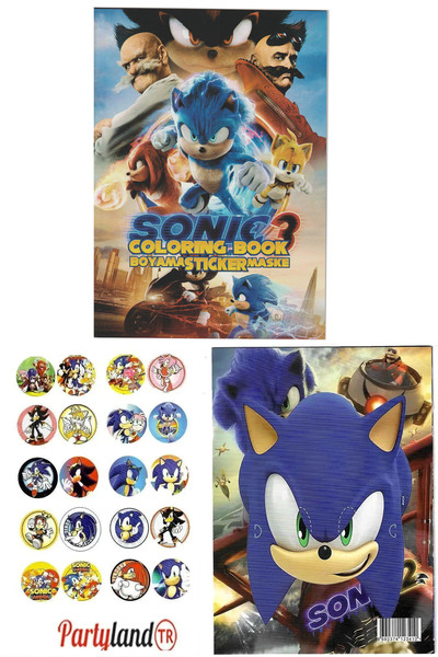 PartylandTR Sonic Boyama Kitabı 3'ü Bir Arada Boyama, Sticker, Arka Kapak Maske