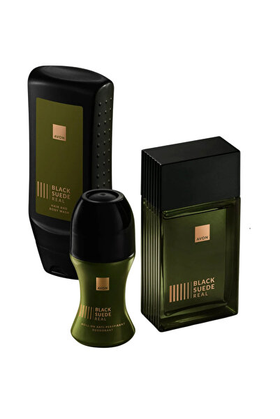 AVON Black Suede Real Erkek Parfüm Rollon ve Saç Vücut Şampuanı Paketi