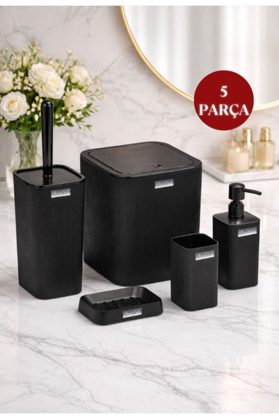 Okyanus Home طقم حمام مينا مربع مخطط باللون الأسود