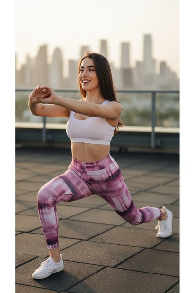 FORE SPORT Colanți sport pentru femei, cu model în dungi colorate, cu talie înaltă, pentru yoga, pilates și fitness