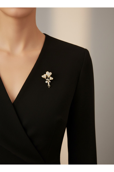 Gold Color Handcrafted Flying Balloon Brooch-Lapel Pin - Height: 5cm