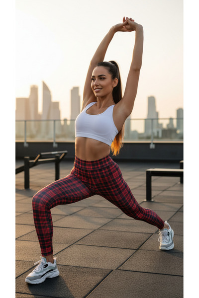 FORE SPORT بنطلون رياضي نسائي منقوش بنمط أودونشو عالي الخصر لتمارين اليوغا وا...
