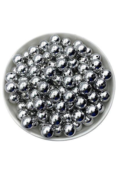 Hedef Bijuteri 14mm Gümüş Renk Parlak Metalize Plastik Boncuk,Metalik Takı,Ça...