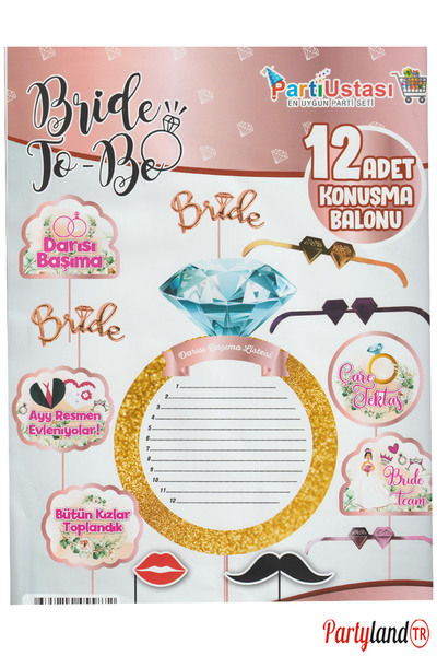 PartylandTR Bride To Be Konuşma Balonu 12 Adet El kartı