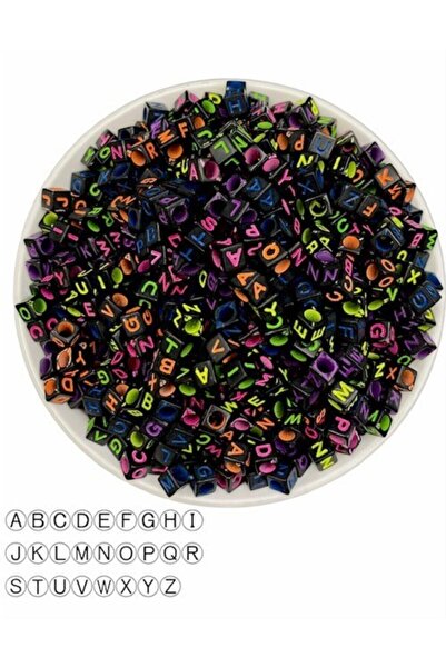 Hedef Bijuteri 6mm Cube Colorful Letter Beads on Black Background,Alphabet Be...