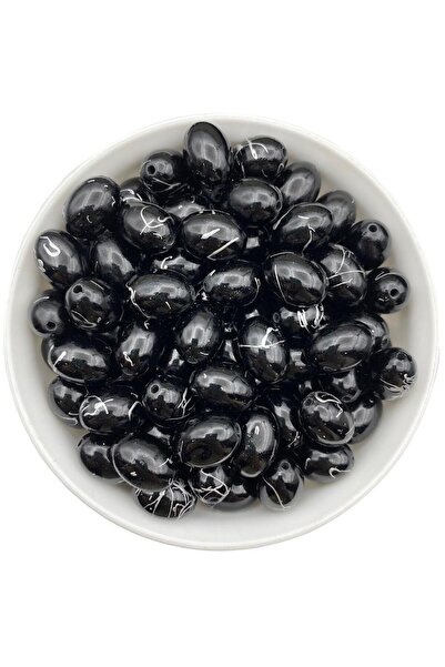Hedef Bijuteri 12x18mm Argintiu cu nervuri, model migdale negre, mărgele pent...