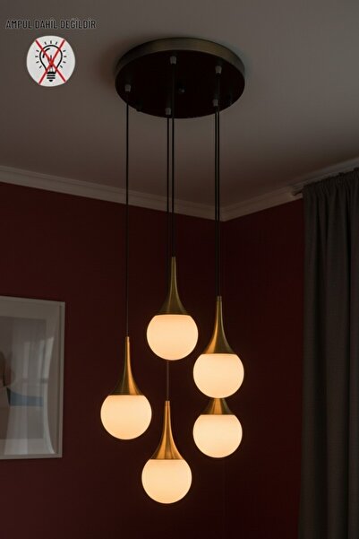 Bamyum Eskitme Lund Beşli Yuvarlak Caka Avize Sarkıt Cafe Ofis Lamba Aydınlat...