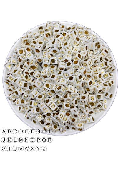 Hedef Bijuteri Mărgele cu litere de 50gr, 6mm, galben auriu pe fundal alb / M...