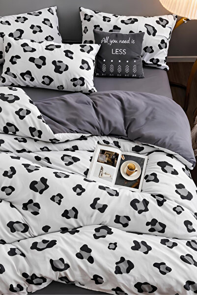 Always Σετ Παπλωματοθήκη Διπλής Όψης με Ελαστικά Σεντόνια Λεοπάρ Λευκό