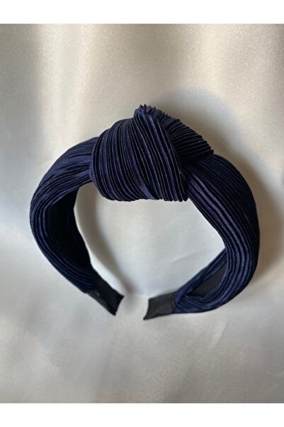 Hedef Bijuteri Navy Blue Color Pressed-Satin Fabric Knotted Crown, Crown
