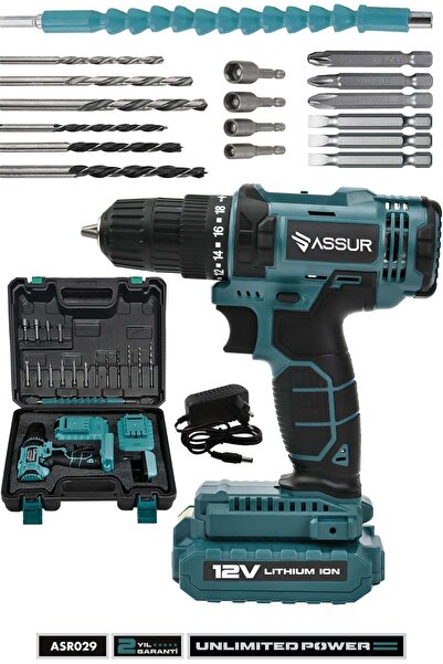 ASSUR 12V Çift Akülü Metal Şanzıman Bakır Sargı Şarjlı Matkap Akülü Vidalama